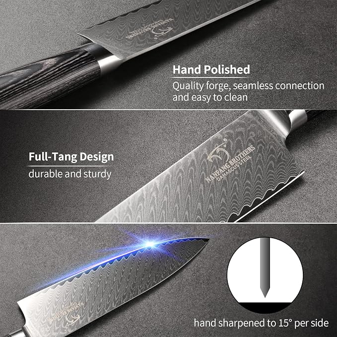 NANFANG BROTHERS Damascus + VG10 Knife,73 Layers, Sharp,Multi-functional,Cooking Utensils,Cutting Meat,Vegetables,Fruits,Home Use,Commercial