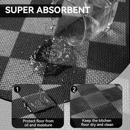 YDKGL Kitchen Mats for Floor, Super Absorbent Kitchen Rugs Non Slip Washable, Linen-Look Woven Cushion Runner Rug, Kitchen Sink Mat Standing Mat, Black Gray Checkered 17"x30"