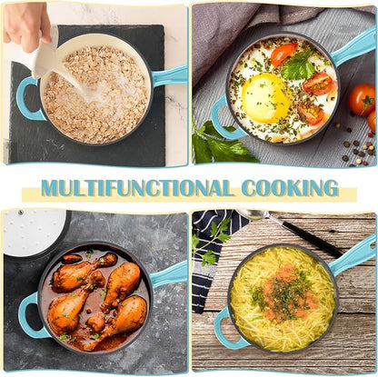 E-far Enameled Cast Iron Sauce Pan, 2 Quart Dutch Oven Saucepan with Lid, Small Sauce Pot for Cooking, Boiling, Healthy & Non Toxic, Induction & Oven Safe, Light Blue