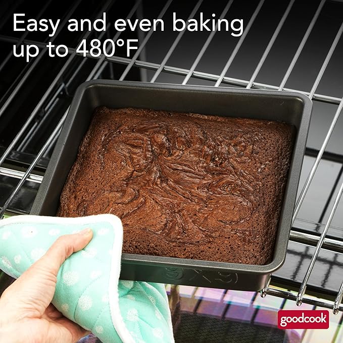 GoodCook PRO Square Cake Pan Nonstick Warp & Scratch-Resistant Dishwasher-Safe Carbon Steel Construction for Even Baking Oven Safe to 480°F, 9 x 9-Inch, Gray