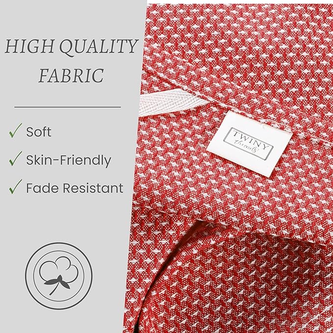 TWINY threads 4-Pack Cotton Kitchen Towels, 18x28 Inches, Soft & Absorbent Dish Cloths Set with Hanging Loop, Quick-Dry, Reusable and Washable Washcloths for Cooking, Baking & Cleaning Tasks, Red