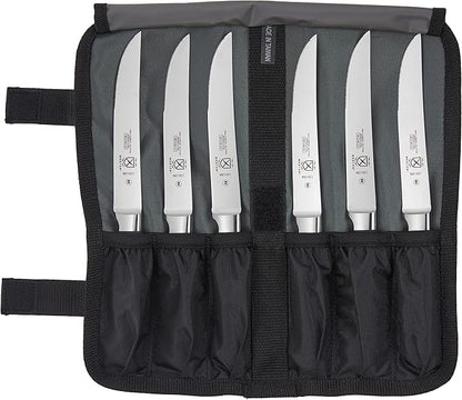 Mercer Culinary Genesis 7-Piece Forged Steak Knife Set, Steel/Black