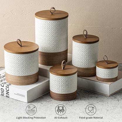 Miamolo Large Jar with Lid, Ceramic Coffee Container Kitchen Food Storage Jars with Airtight Lids for Spice Cookie Ground Coffee, Decorative Jars for Coffee Countertop, Bar Accessories- White 64 fl.oz