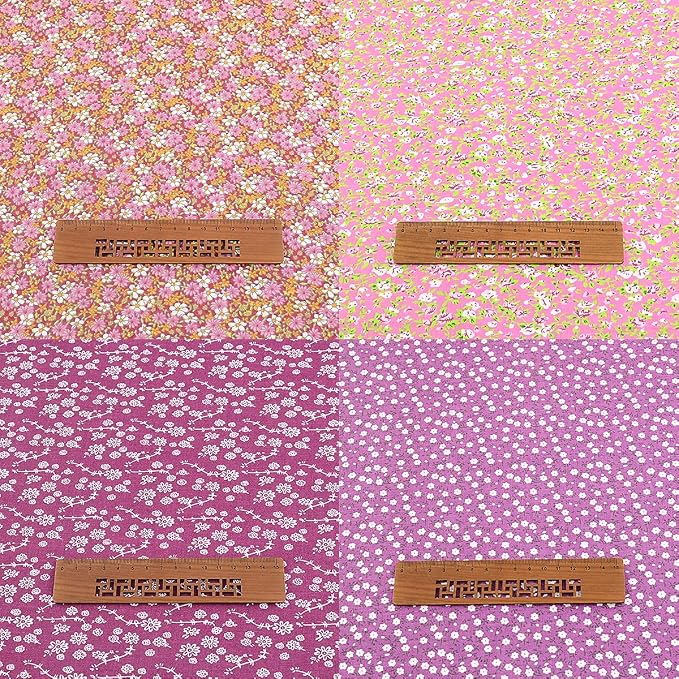 100% Cotton Fabric Bundle - Floral Pre-Cut Squares (20"x20") for Sewing, DIY Patchwork & Quilting (Purple)
