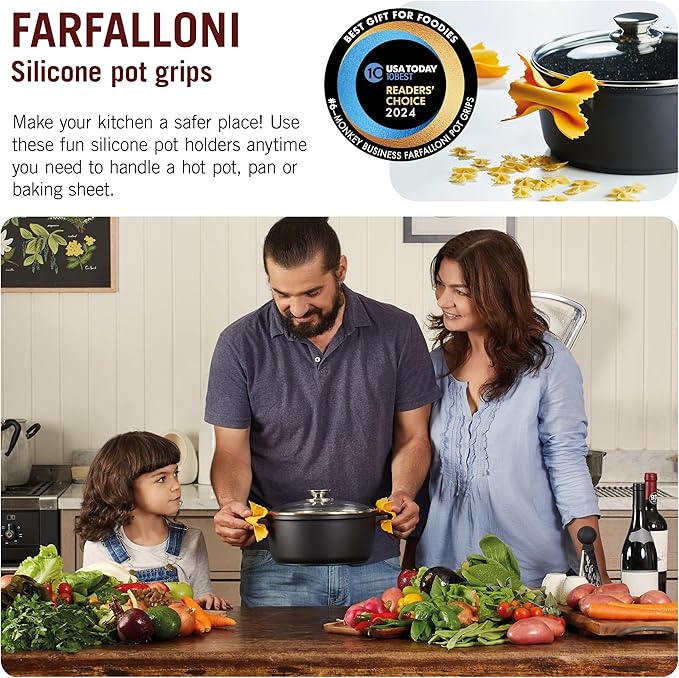 Farfalloni-Shaped Pot Holders, Pack of 3, Pot Holders for Kitchen Cookware, Silicone Oven Grips| from a Collection of Different Pasta-Shaped Unique Kitchen Gadgets, by Monkey Business
