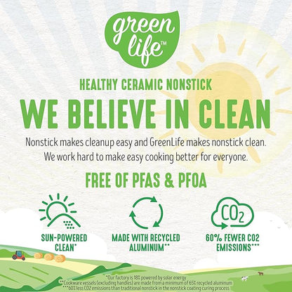 GreenLife 16 Piece Nonstick Cookware Set, Soft Grip Non-Toxic PFAS-Free Ceramic Pots & Pans, Dishwasher & Oven Safe, Frying, Sauce, Saute, Utensils, Glass Lids, Stay-Cool Handles, Wobble Free, Black