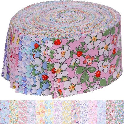 Nodsaw Jelly Roll Fabric Strips for Quilting, Crafting, and Sewing, 42 Strip Bundle, Soft Cotton for Blanket, Rug, Upholstery, Home Decor, and Purse Making, Spring Pastel Floral