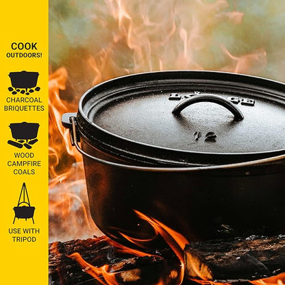 Lodge Seasoned Cast Iron Camp Dutch Oven with Lid - 6 Quart - Dual Handles - Seasoned Cast Iron Cookware with Steel Handle & Strong Lid for Heavy-Duty Camping Cookware - Boy Scouts of America