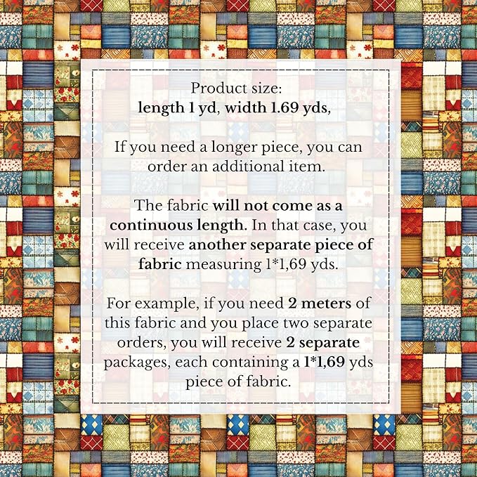 Patchwork Cotton Fabric Panel 61 x 36.6 Inches, Vintage Rustic Quilt Squares Design, 100% Cotton 140 GSM, Sewing Quilting Craft Fabric