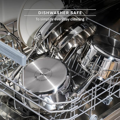 T-fal Pro Tri-Ply Stainless Steel Cookware Set 13 Piece Induction Compatible, Oven Safe 500F, Lids 350F, Fast & Even Heat, Pots and Pans Set, Professional Quality, Kitchen Essentials, Silver