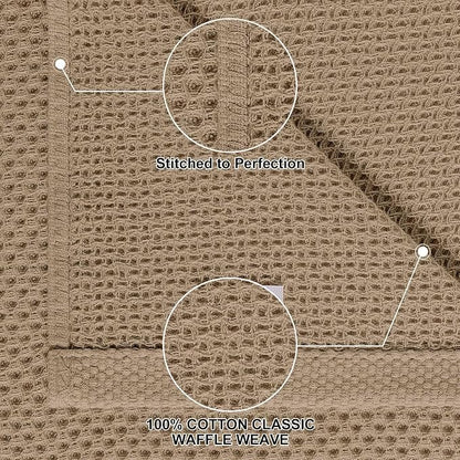 Homaxy 100% Cotton Kitchen Towels and Dishcloths Set, 12 x 12 Inches and 13 x 28 Inches, Set of 8 Bulk Kitchen Towels Set, Ultra Soft Absorbent Dish Cloths for Washing Dishes, Tan