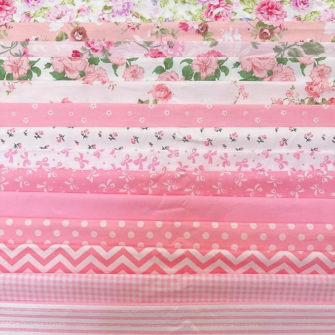 7 pcs 20" x 20" Cotton Fabric DIY Making Supplies Quilting Patchwork Fabric Fat Quarter Bundles DIY for Quilting Cotton Patchwork Cushions (14pcs Light Pink, 20" x 20")