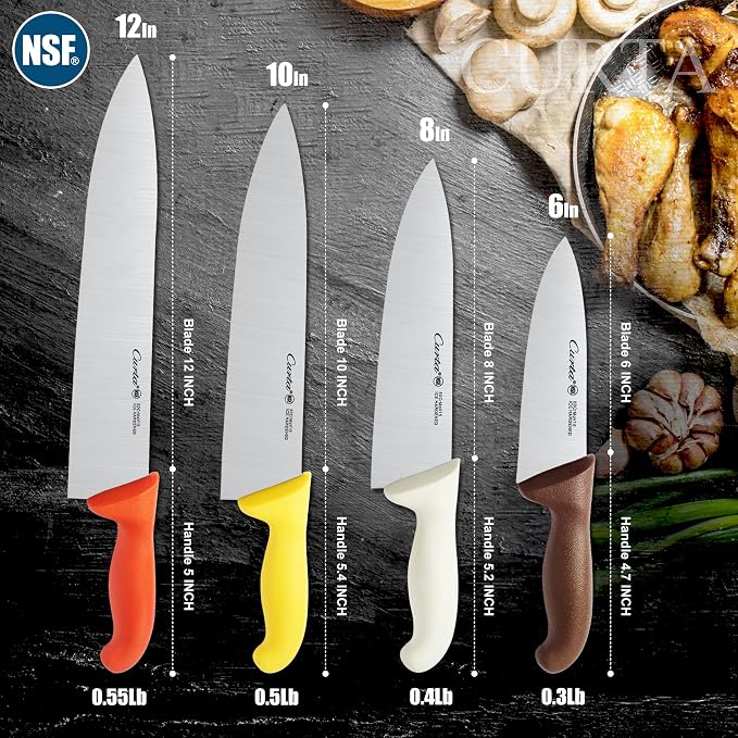 CURTA 12-inch Commercial-Grade Chef's Knife, NSF Listed, Ergonomic, Non-slip Blue Handle, High Carbon 420 Stainless Steel Forged Blade Straight Edge, Dishwasher Safe, Rust Proof