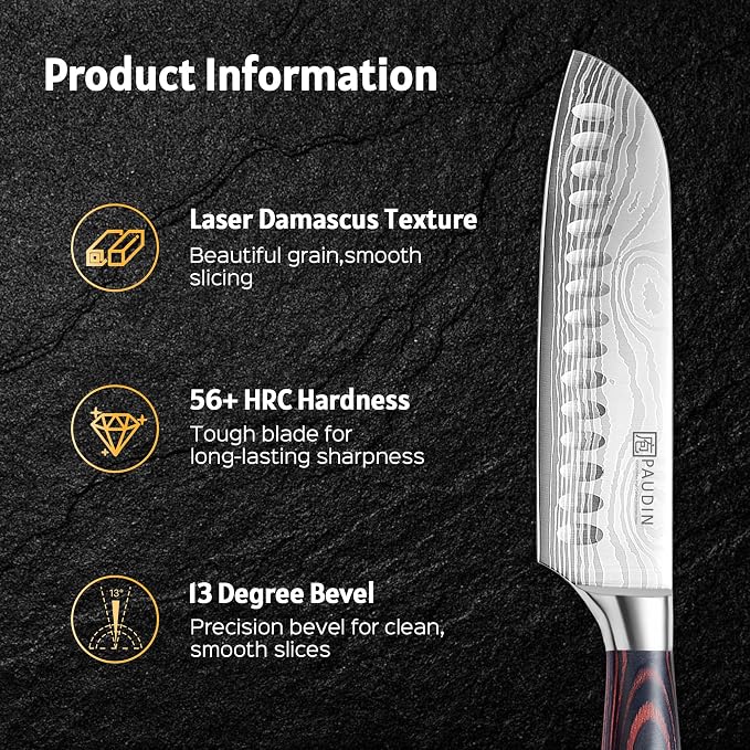 PAUDIN 7" Santoku Japanese Chef Knife – Forged High Carbon German Stainless Steel (58±2 HRC) – Ultra Sharp Razor Edge & Long-Lasting – Ergonomic Pakkawood Handle – Gift for Home Cook & Pro Chef