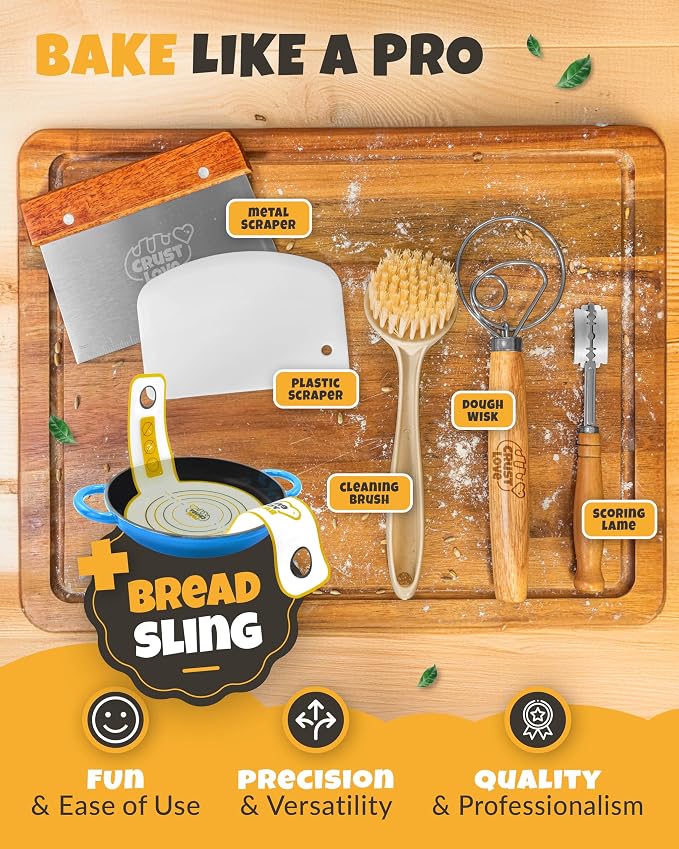 CRUSTLOVE Dutch Oven Bread Baking - 5QT Enamel Bread-Dome - incl Sourdough Bread-Baking Suppliers like Dough Whisk Scoring Lame etc Bread-Oven Cast Iron for Sour dough Bread-Pan with Lid, Bread-making