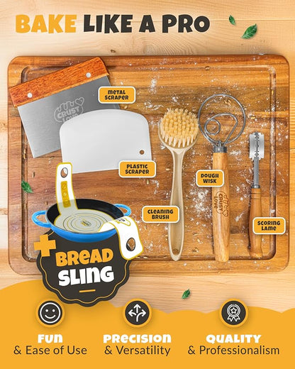 CRUSTLOVE Dutch Oven Bread Baking - 5QT Enamel Bread-Dome - incl Sourdough Bread-Baking Suppliers like Dough Whisk Scoring Lame etc Bread-Oven Cast Iron for Sour dough Bread-Pan with Lid, Bread-making