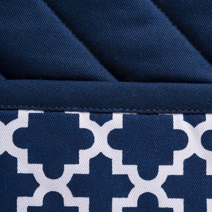 DII Lattice Basics Collection Kitchen Essentials, Oven Mitt & Potholder Set, Nautical Blue, 2, Piece