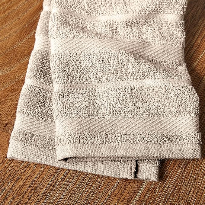 KitchenAid Albany Kitchen Towel 8-Pack Set, Milkshake Tan/White, 16"x26"