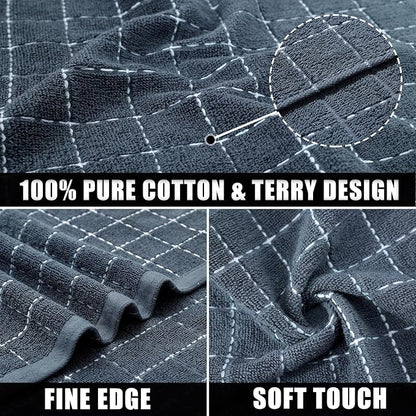 Mordimy 100% Cotton Terry Cloth Dish Cloths, Soft and Absorbent Checkered Dish Towels, Quick Drying Dish Rags for Washing Dishes, 12 Pack, 12 x 12 Inches, Grey