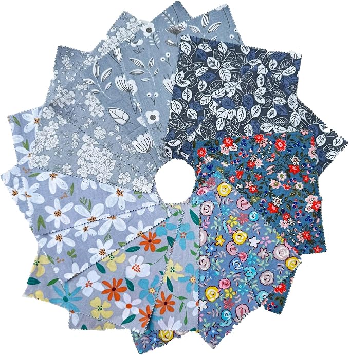 5X 5 inches 100% Cotton Fabric Square Bundles,Precut Quilting Gray Floral Printed Fabric Squares Sheets Patchwork,DIY Sewing Scrapbooking,Quilted Artcraft 42Pcs …