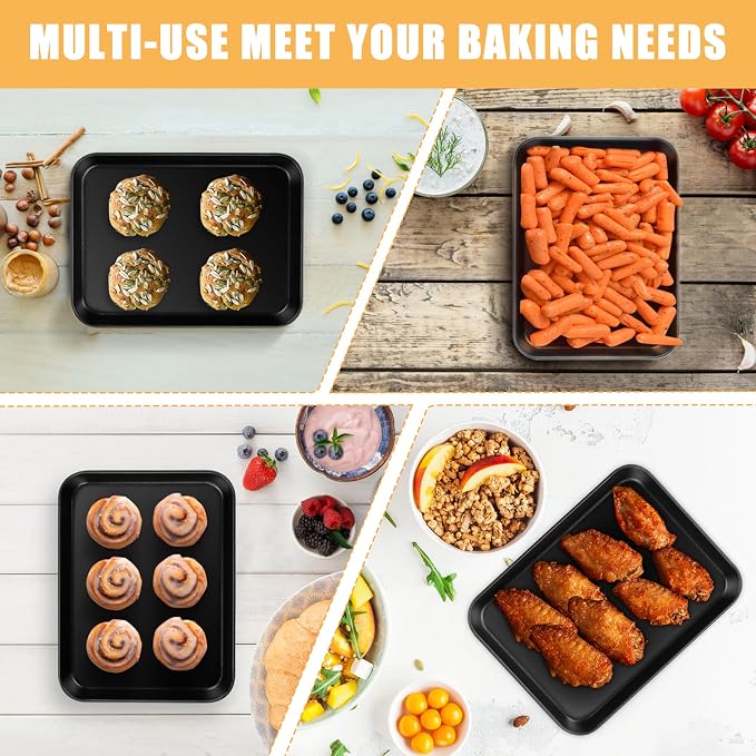 E-far Toaster Oven Baking Sheet with Rack Set, 9 x 7 x 1 Inch Cookie Sheet Baking Pans with Cooling Racks, Warp Resistant & Heavy-Duty, Nonstick & Easy Clean (2 Pans + 2 Racks)