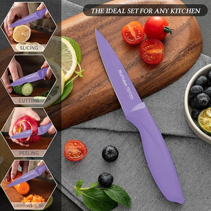Paring Knife Set, 4PCS Stainless Steel Paring Knife Set, Ultra Sharp Fruit and Vegetable Knives, 3.5-Inch Kitchen Knives, Razor-Sharp Knife,Ergonomic Handle Design,Purple.