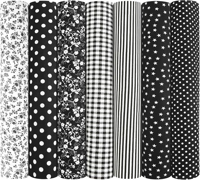 Ainiv 7pcs Fabric Bundles Squares, 19.68"x19.68" 100% Cotton Quilting Fabric Bundles, Floral Precut Squares Patchwork for Quilting, Sewing, DIY Crafts, Mask, Black