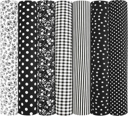 Ainiv 7pcs Fabric Bundles Squares, 19.68"x19.68" 100% Cotton Quilting Fabric Bundles, Floral Precut Squares Patchwork for Quilting, Sewing, DIY Crafts, Mask, Black