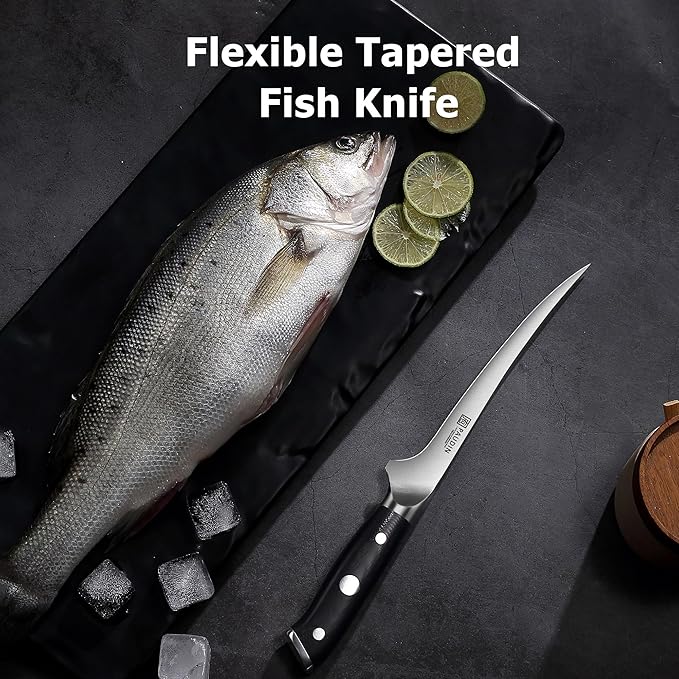 PAUDIN Fillet Knife, 7" Flexible Boning Knives with G10 Handle, Dishwasher Safe High Carbon German Steel Fish Knife for Meat Trimming, Deboning & Skinning,Professional Holiday BBQ Cooking Gift for Men