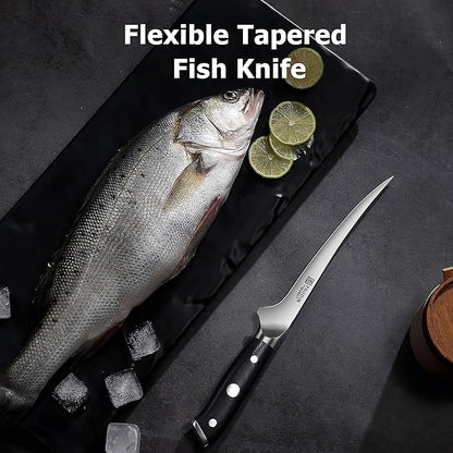 PAUDIN Fillet Knife, 7" Flexible Boning Knives with G10 Handle, Dishwasher Safe High Carbon German Steel Fish Knife for Meat Trimming, Deboning & Skinning,Professional Holiday BBQ Cooking Gift for Men