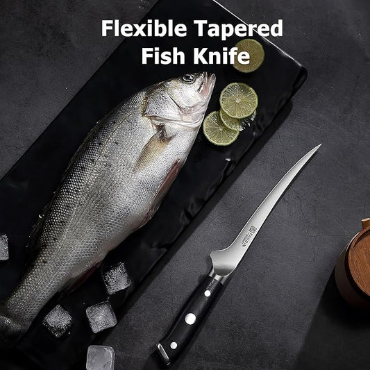 PAUDIN Fillet Knife, 7" Flexible Boning Knives with G10 Handle, Dishwasher Safe High Carbon German Steel Fish Knife for Meat Trimming, Deboning & Skinning,Professional Holiday BBQ Cooking Gift for Men