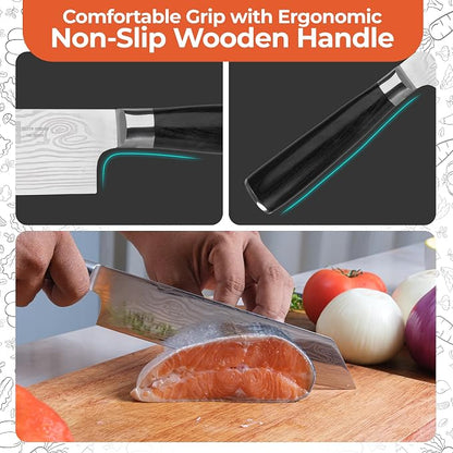 Gidli 8 Inch Chef Knife with Diamond Sharpener - Sharp German Carbon Stainless Steel Kitchen Knife for Precision Cutting - Ergonomic Wooden Handle for Comfortable Slicing and Chopping