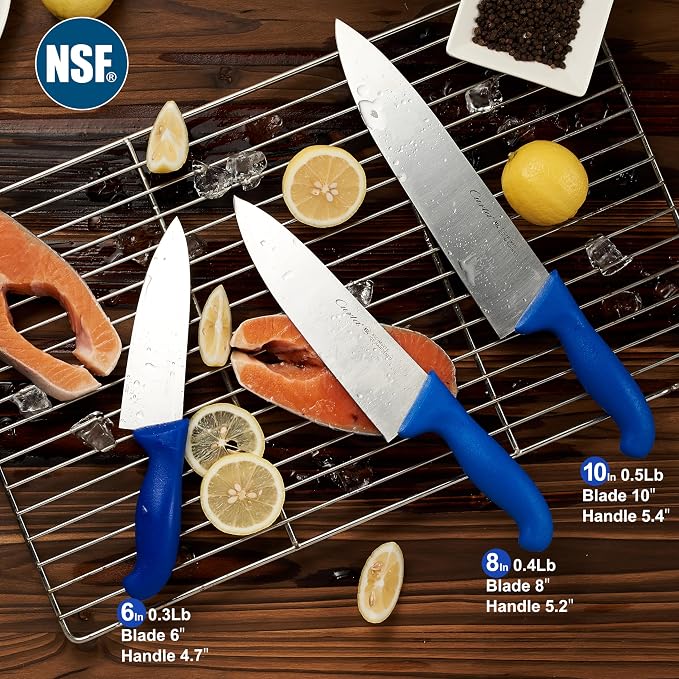CURTA 12-inch Commercial-Grade Chef's Knife, NSF Listed, Ergonomic, Non-slip Blue Handle, High Carbon 420 Stainless Steel Forged Blade Straight Edge, Dishwasher Safe, Rust Proof