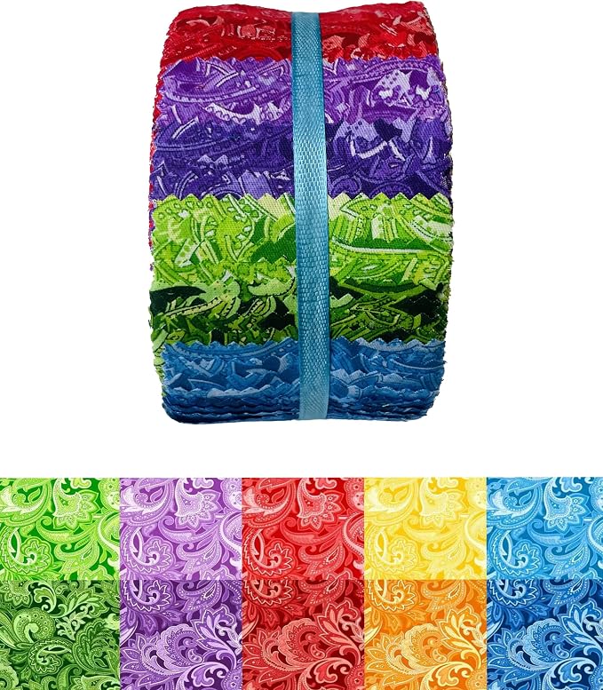 40 Strip Jelly Roll Fabric Strips for Sewing, 100% Cotton Fabric for Quilting Crafting, Precut Bundles, Patchwork Precut Quilt Squares-2.5" x 44" Paisley