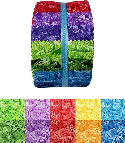 40 Strip Jelly Roll Fabric Strips for Sewing, 100% Cotton Fabric for Quilting Crafting, Precut Bundles, Patchwork Precut Quilt Squares-2.5" x 44" Paisley