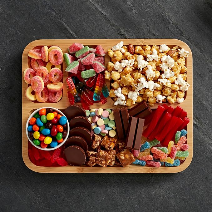 Farberware Build-A-Board Bamboo Cutting Board with Built-in Compartments and Clear Locking Lid with Blue Handles, Perfect for Charcuterie, Snacks, and More