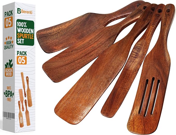 6-Piece Wooden Spurtle Set – Acacia Wood Kitchen Tools for Cooking, Mixing & Stirring – Non-Stick Safe Spurtle Spatula Set