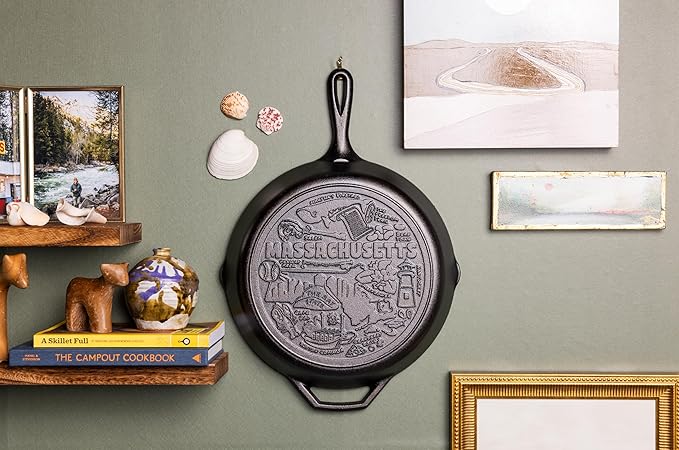 Lodge 12 Inch Cast Iron Skillet – Pre-Seasoned Frying Pan with Teardrop Handle – Oven, Stovetop, Grill & Campfire Use – Made in USA – Non-Toxic, Even-Heating Cookware – Massachusetts
