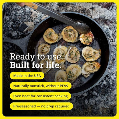 Lodge Seasoned Cast Iron Skillet 15 Inches - Frying Pan for the Stove, Grill or Campfire - Cooks Evenly - Features Easy-Grip Teardrop Handle - Non-Toxic, Nonstick & Long-Lasting