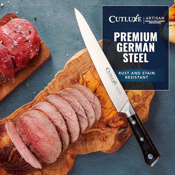 Cutluxe Turkey Carving Knife Set – Carving Fork & Knife for Meat, BBQ, Brisket – Razor Sharp Premium German Steel Full Tang, Ergonomic Handle, Grilling Gifts for Men – Artisan Series