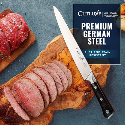Cutluxe Turkey Carving Knife Set – Carving Fork & Knife for Meat, BBQ, Brisket – Razor Sharp Premium German Steel Full Tang, Ergonomic Handle, Grilling Gifts for Men – Artisan Series