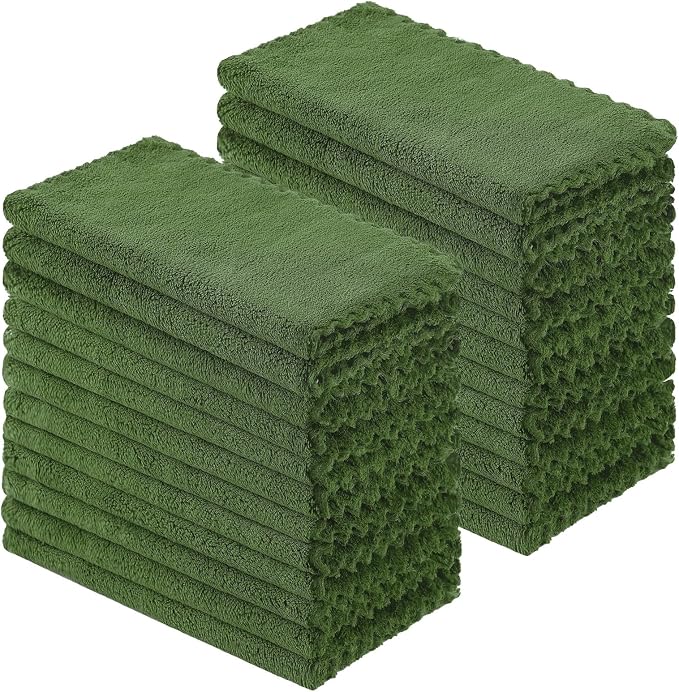 Kitinjoy 24 Pack Kitchen Cloths Dish Towels (10" x 10", Grass Green), Super Soft and Absorbent Dish Cloths, Nonstick Oil Fast Drying Coral Velvet Microfiber Cleaning