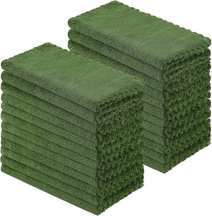 Kitinjoy 24 Pack Kitchen Cloths Dish Towels (10" x 10", Grass Green), Super Soft and Absorbent Dish Cloths, Nonstick Oil Fast Drying Coral Velvet Microfiber Cleaning