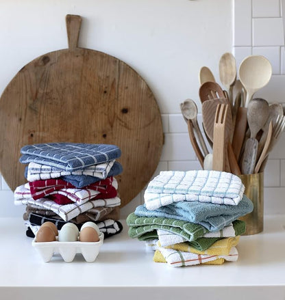 Ritz Premium 100% Cotton Terry Check Kitchen Dish Towels - Highly Absorbent, Super Soft, Long-Lasting, 25"x15", 3-Pack, Dew