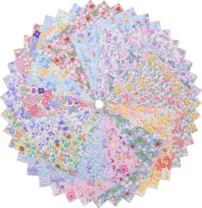 Nodsaw 42 pcs 10x10 Colorful Bright Pastel Spring Floral Printed Cotton Fabric Squares for Baby Girl, Layer Cake Fabric for Quilting 10 inch, Layer Cakes 10 inch Squares for Quilting, Quilt Kits
