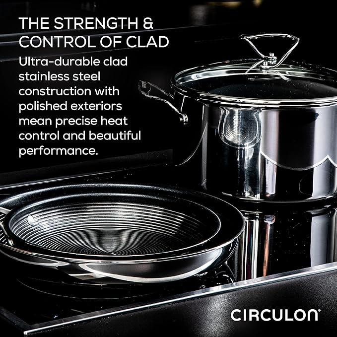 Circulon Stainless Steel Induction Cookware Set with SteelShield Hybrid Stainless and Nonstick Technology, 6 Piece - Stainless Steel