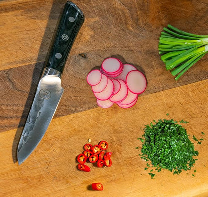 4.5” Professional Paring Knife – Hand Forged Small Kitchen Knife with Dark Wood Handle, Razor Sharp, Full Tang – from British Fusion Atelier KOKORO – A Thoughtful Gift for Cooks and Foodies
