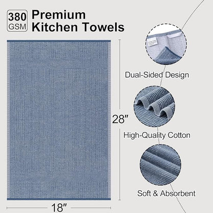 Mordimy Premium Kitchen Towels 8 Pack (18 x 28 Inches, Navy Blue), Large Cotton Kitchen Hand Towel, Flat & Terry Dish Towels for Drying Dishes, Super Absorbent Tea Dishtowels Set with Hanging Loop