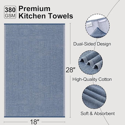 Mordimy Premium Kitchen Towels 6 Pack (18 x 28 Inches, Navy Blue), Large Cotton Kitchen Hand Towel, Flat & Terry Dish Towels for Drying Dishes, Super Absorbent Tea Dishtowels Set with Hanging Loop