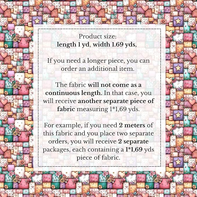 100% Cotton Fabric by the Yard – Turkish Quality Quilting & Sewing Fabric, 1 Yard x 1.69 Yards Wide, Patchwork Cotton for Crafts